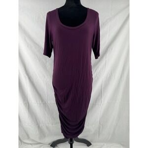 Motherhood Maternity Plum Purple Ruched Side Bodycon Midi Dress Large 96514
